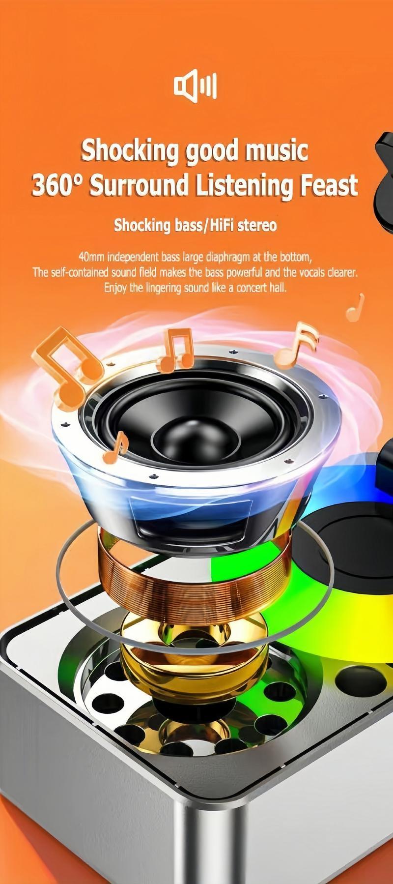 Wireless Audio Bluetooth Speaker 5in1 Phone Holder Emergency Rechargeable withColorful Ambient Light 300° Foldable for Tablet iPhone Android, Gifts for Men Women ,Black Wireless Audio Bluetooth Speaker 5in1 Phone Holder Emergency Rechargeable withColorful Ambient Light 300° Foldable for Tablet iPhone Android, Gifts for Men Women ,Black