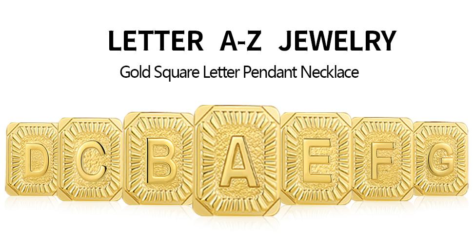 Men's letter necklace, 18K stainless steel men's and women's square letter necklace