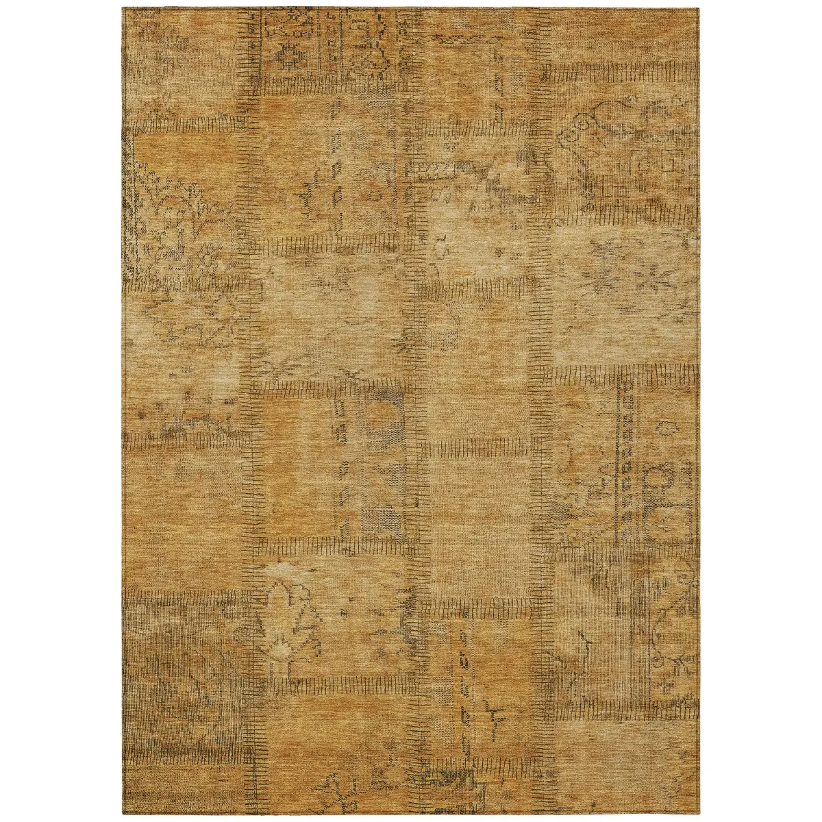 HomeRoots 581587 3 x 5 ft. Patchwork Washable Indoor & Outdoor Rectangle Area Rug, Peach, Gray & Charcoal
