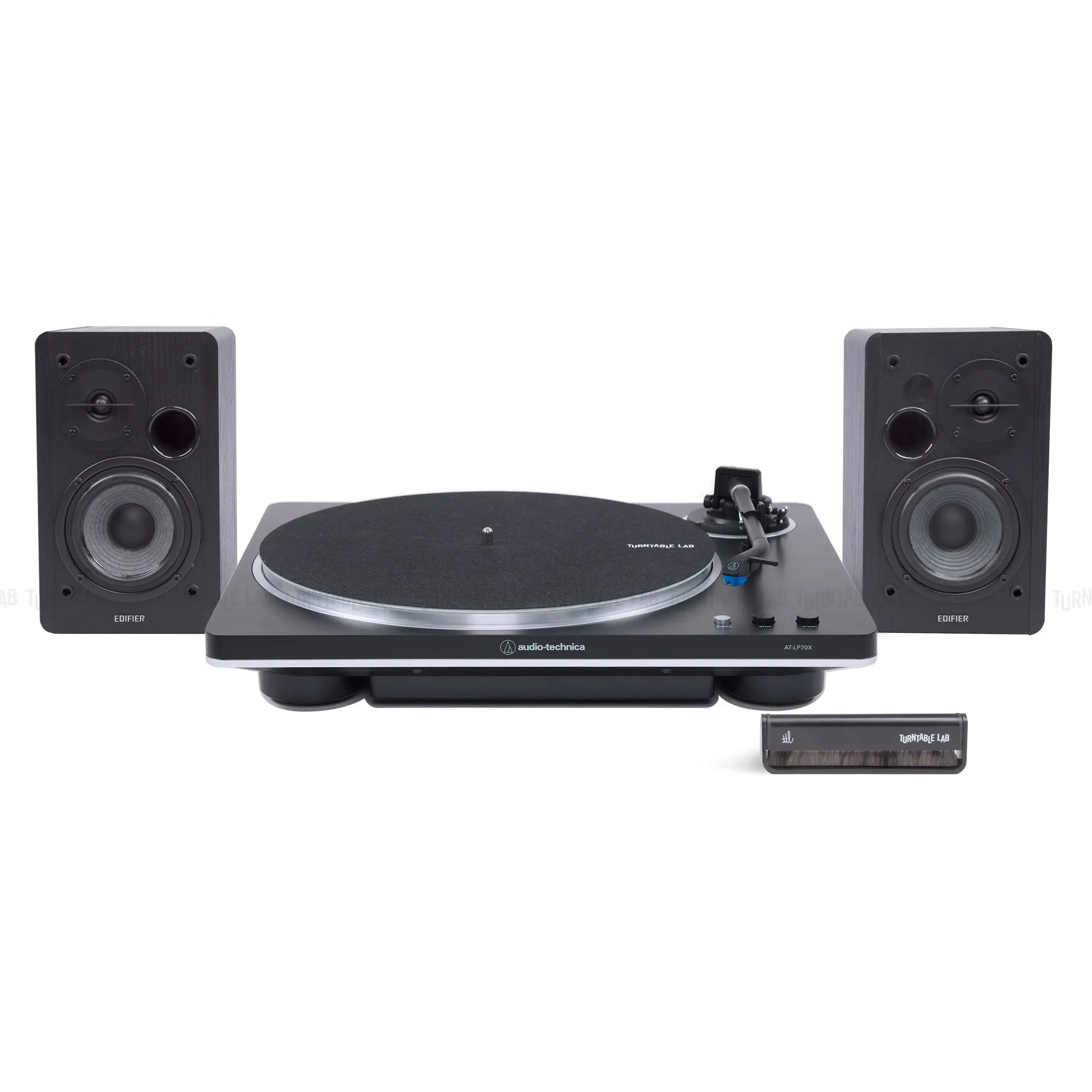 Audio-Technica AT-LP70X & Edifier R1280DB Vinyl Record Player Package - Bluetooth Plug-In Speakers, Built-In Amplifier, Auto-Enrollment, Carbon Fiber Brush, 16x13x4.3 Inches, 5.75x9.5x7 Inches, 16 X 13 X 4.3 Inches, 5.75 X 9.5 X 7 Inches
