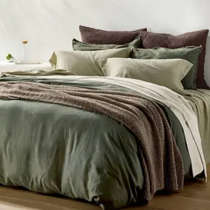 Full/Queen Heavyweight Linen Blend Duvet Cover and Sham Set Olive Green - Casaluna