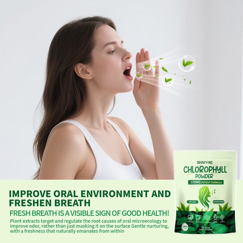 Swiyie Chlorophyll 100mg Potent Formula - 30 Pack Mint flavor  of Edible Healthcare for Body Odor, Skin Clarity & Liver Support, Plant-Based, Sugar-Free