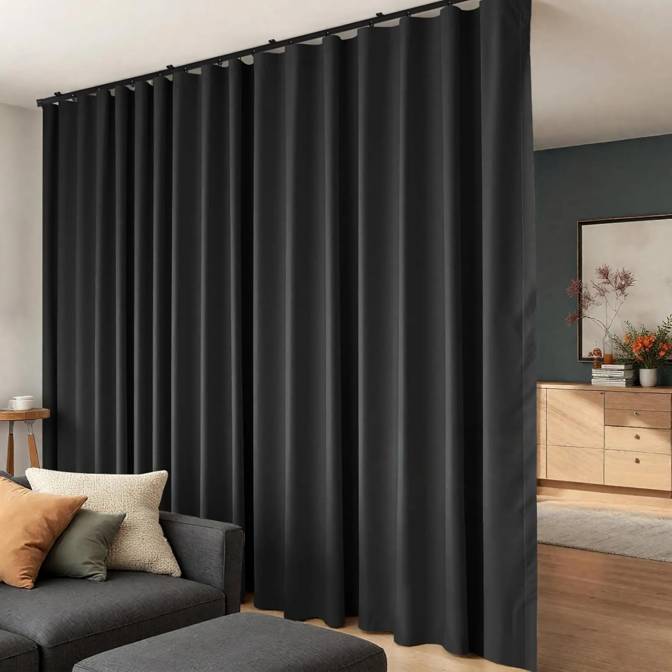 Room Divider Curtain  FloorLength Blackout Curtain with Hooks; Compatible with Curtain Rods and Ceiling Tracks; Extra-Wide Design for Space Separation; Home Textile (Curtain Only, Track Not Included), Home Decoration Curtain, Room Decor
