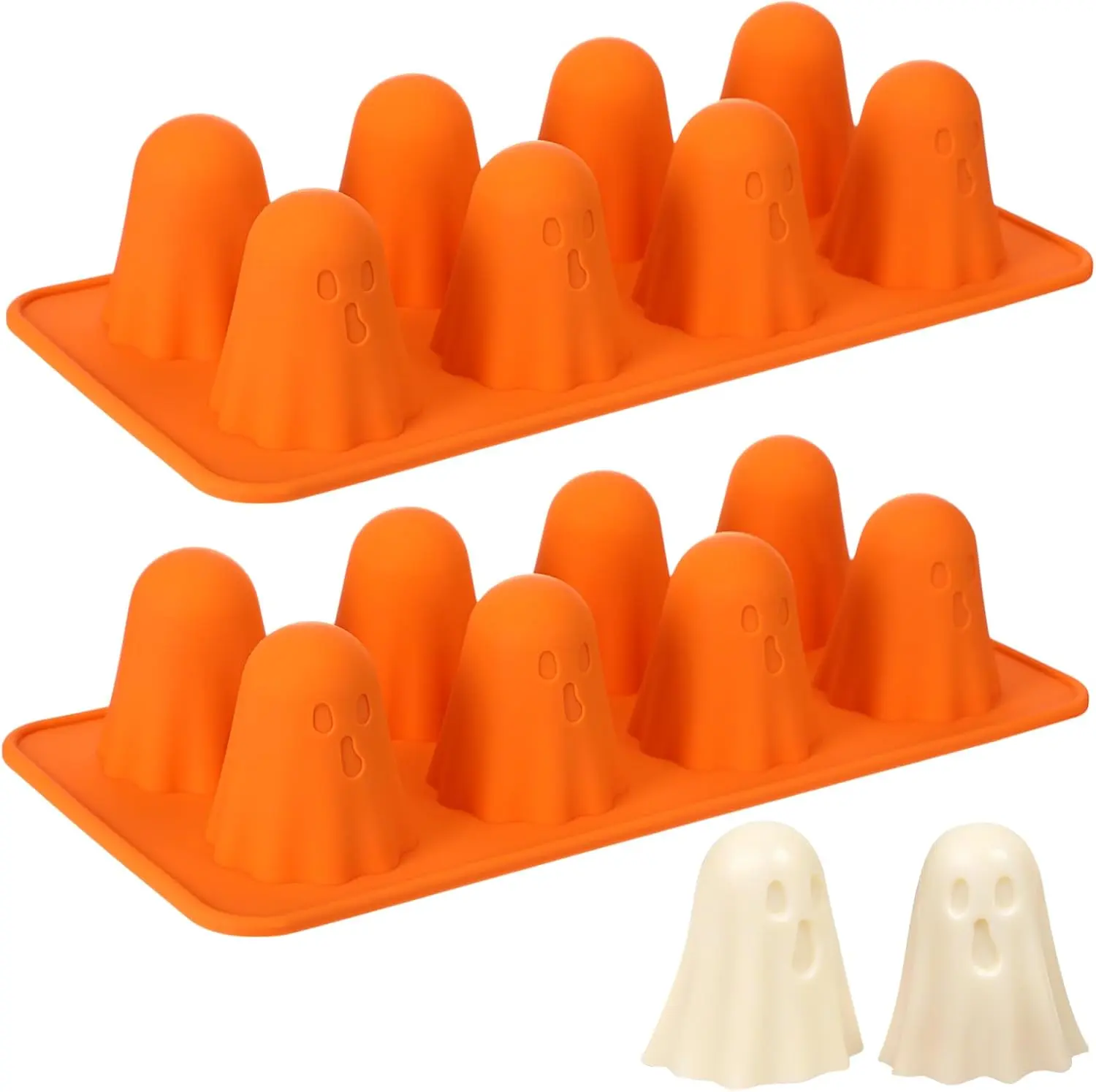 LemonRoad 2-Piece Flexible 3D Ghost Silicone Bakeware Molds - Non-Stick Freezer Molds for Cakes, Chocolate, Halloween Desserts, Birthday Kitchenware, Silicone Freezer Molds