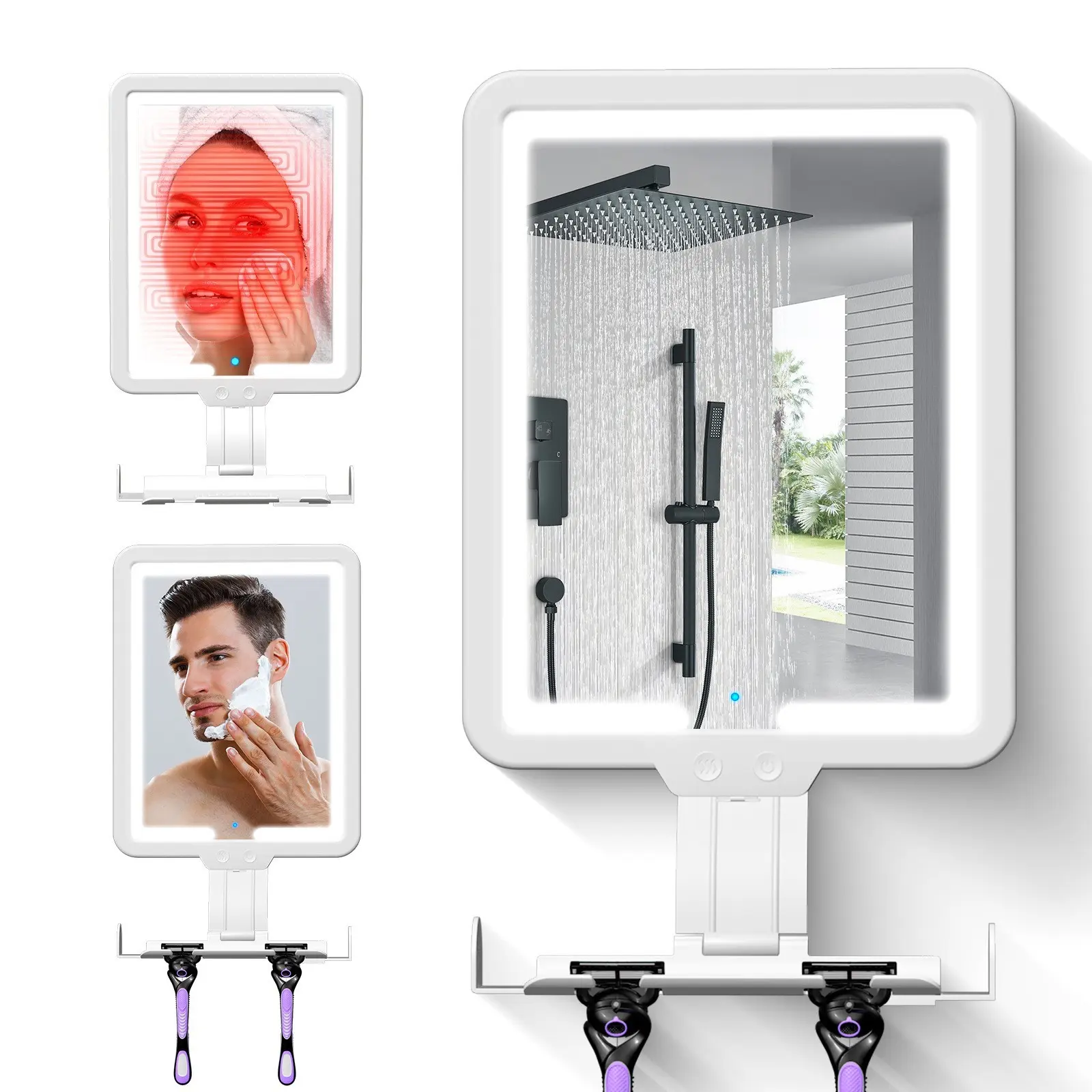 Heated Anti-Fog Bathroom Mirror with LED Light, Three-Tone Dimmable Shaving Mirror, 5000mah Rechargeable Wall-Mounted Makeup Mirror, Ip65 Waterproof, Auto Shut off, LED Lighted Mirror, Mirror with Lights