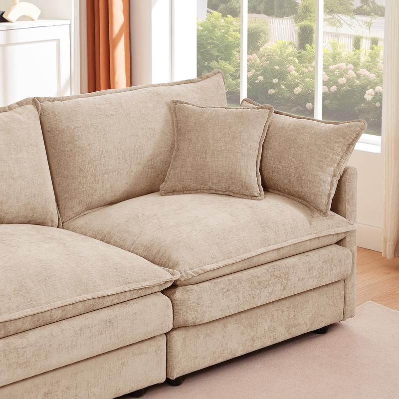 Sectional Sofa Modular Couch 102 Inch L Shaped Couch Set for Living Room, 3-Seater Comfy Cloud Couches with Movable Ottoman, DIY Combination, Chenille, Coffee