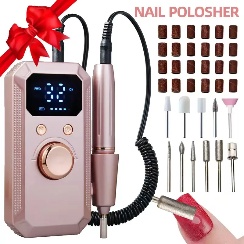 Wireless Electric Nail Drill, Cordless Nail Drill, Professional Manicure Tool for DIY Manicures with Multiple Grinding Heads, LED Display and 32 Speed Settings, Portable Durable Nail Care Equipment