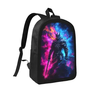 Knight in Cosmic Flames Backpack - Large Capacity School Bag with Adjustable Shoulder Straps, Lightweight Bookbag for Teens, Boys & Girls - Space-Themed Backpack with Zipper Closure, Durable Bookbag for School, Travel, Cosplay - Easy-Clean Design, Backpac
