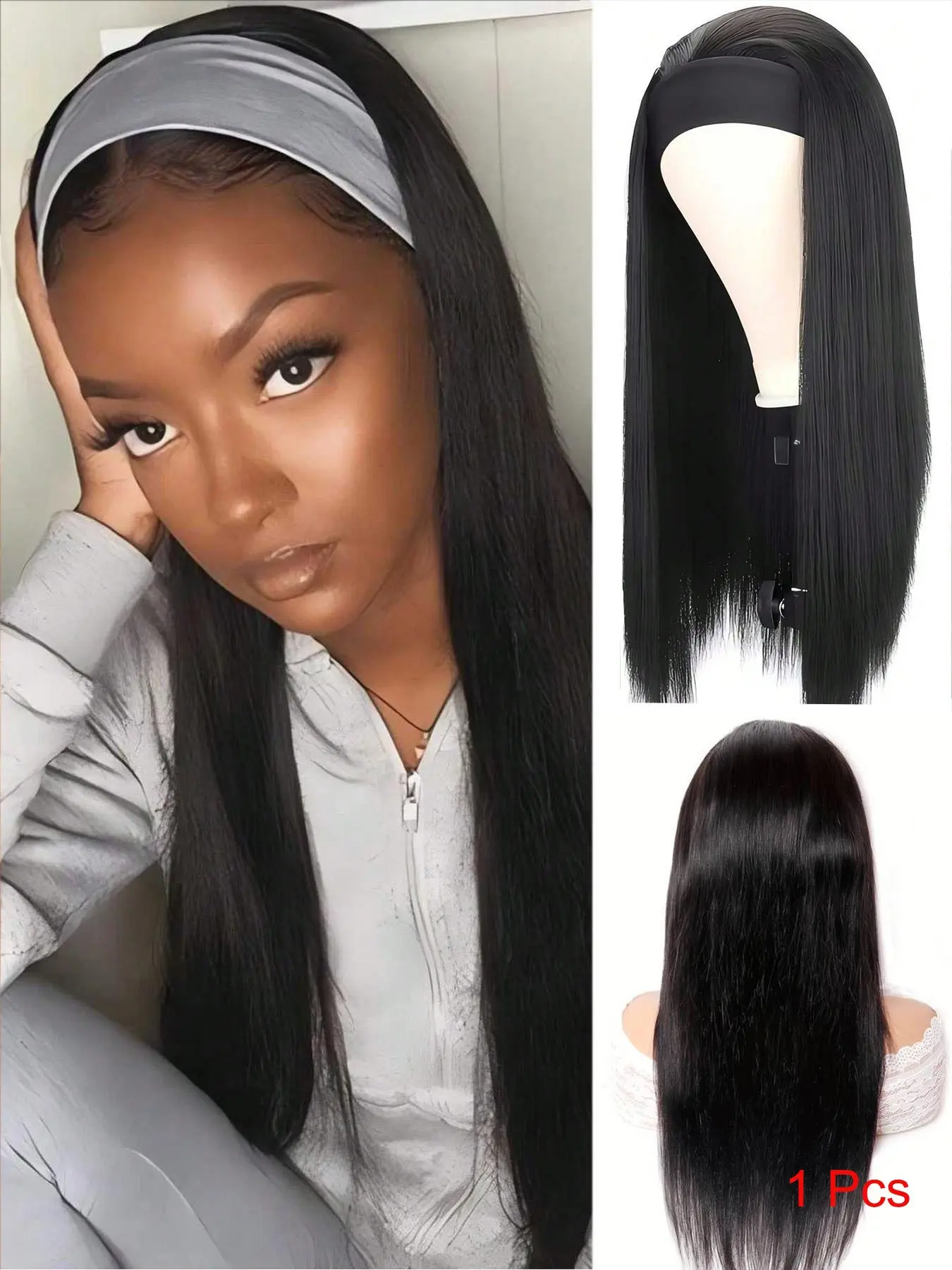 Headband Wig For Women Black Headband Wig Glueless Heat Resistant Natutal Looking Snug Fit Synthetic Smooth Wig For Daily Party Use Heat Resistant Wigs