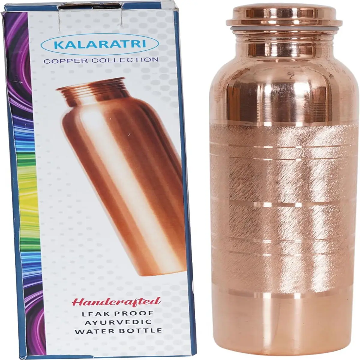 Pure Copper Water Bottle - Indian Handmade Ayurveda Healing Benefit Water Bottle for Drinking, Travel, Hiking, Gym, Office, Outdoor - Antique Finish - 950 ML