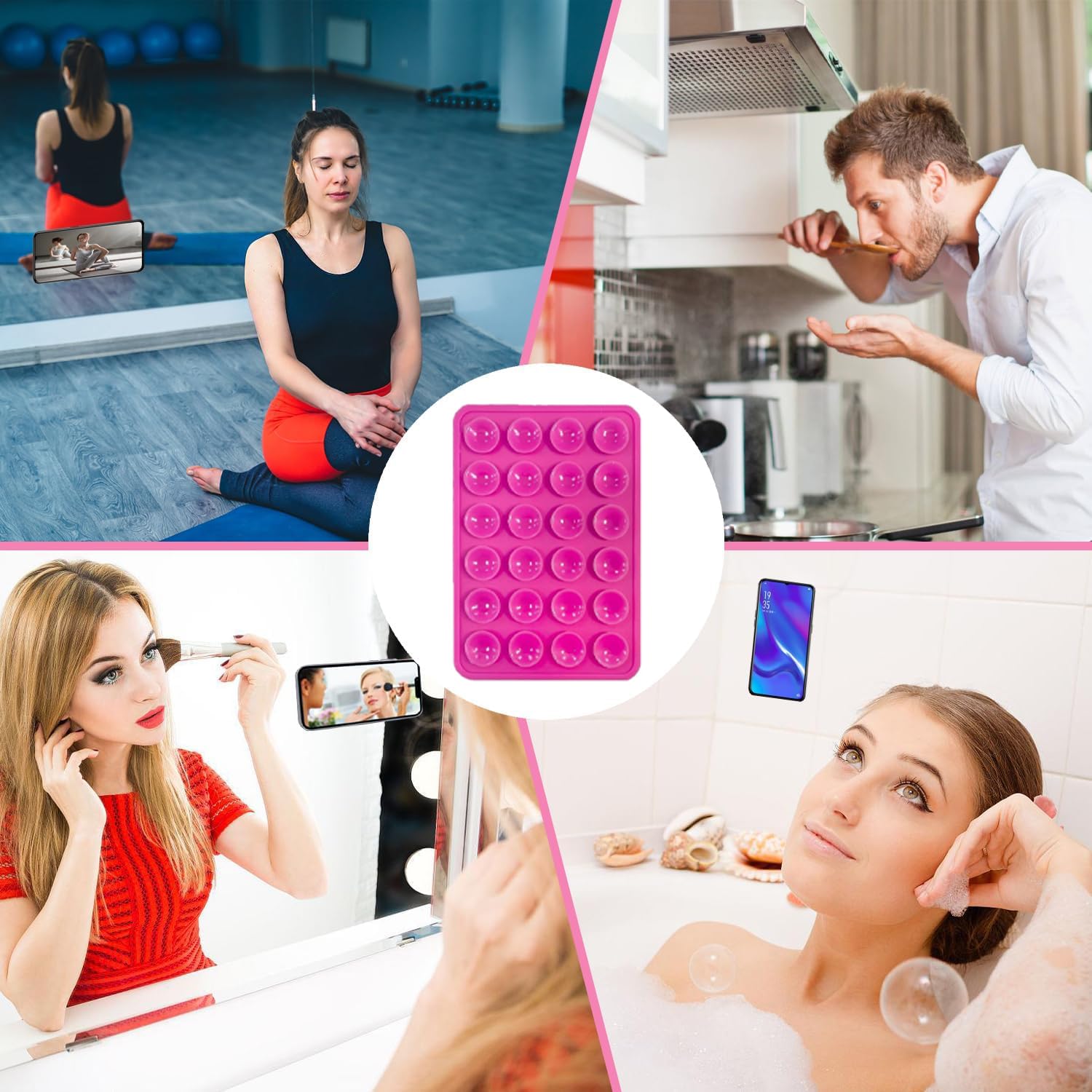 3 PCS Single-sided Silicone Suction Phone Case Mount,Non Slip Suction Cup, Hands-Free Phone Accessories Holder for Selfies and Videos,Silicone Adhesive Stand Sticky for Cell Phone Pink