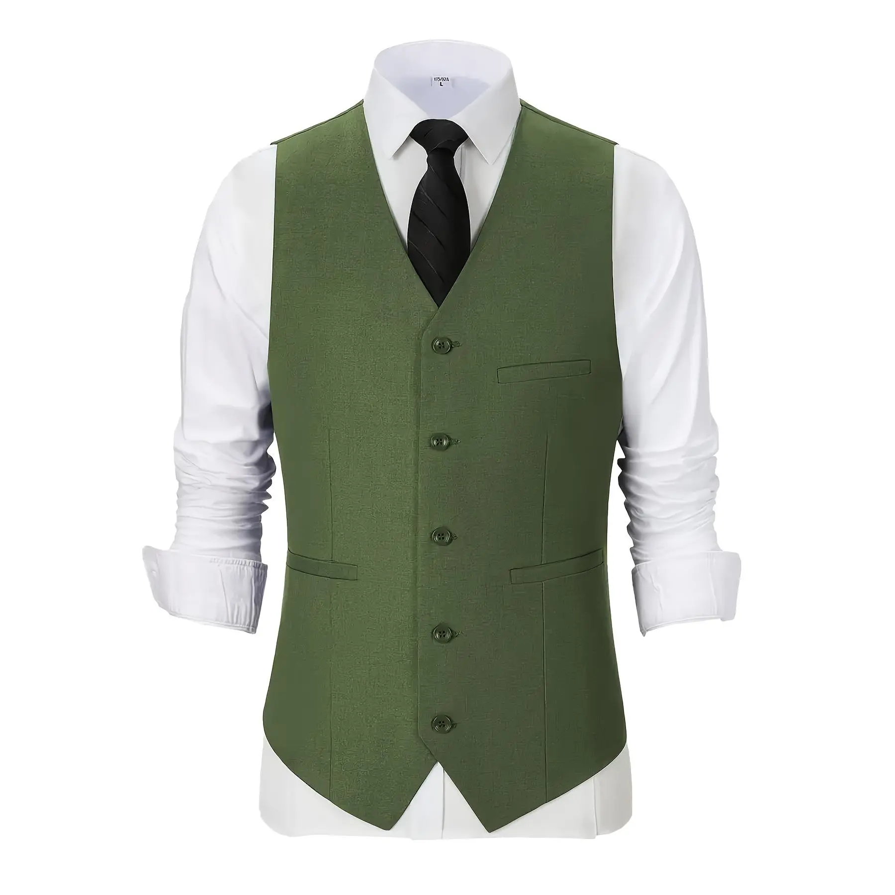 Men's Serge V-Neck Suit Vest - Solid Color, Multi-Pocket Waistcoat for Wedding Guests, Business Wear