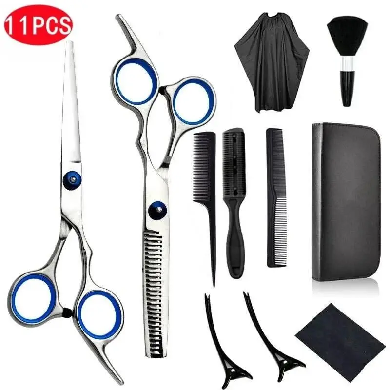 10-Piece Professional Stainless Steel Hair Cutting Scissors Kit for Adults & Male - Haircare Set with Thinning Shears, Handle, Storage Case, Brush, Double Comb, Home & Salon Barber Styling Tools, Father's Day Gift, Barber Equipment