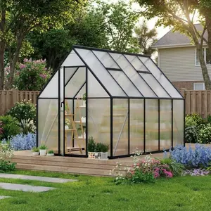 GAOMON Large 6x9 Ft Walk-in Greenhouse, Aluminum Frame & Polycarbonate Panels for Growing Environment, Includes Roof Vent & Easy Assembly, Black