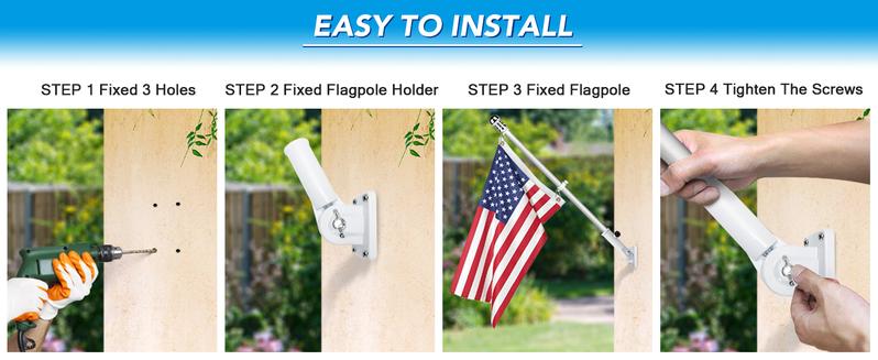 Heavy-Duty Flag Pole Holder Adjustable Multi-Position Mount with Stainless Steel Reinforced Brackets High Wind Resistance Aluminum Flag Pole Bracket