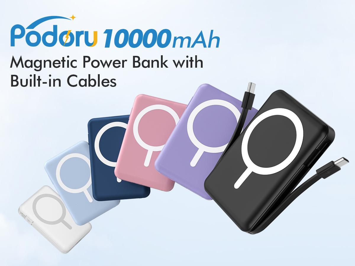 Podoru for MagSafe Battery Pack, 10000mAh Power Bank Built-in USB-C Cables Wireless Magnetic Portable Charger for iphone 15 and above model Podoru for MagSafe Battery Pack, 10000mAh Power Bank Built-in USB-C Cables Wireless Magnetic Portable Charger for iphone 15 and above model
