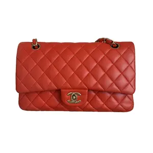 Pre-owned CHANEL lambskin Crossbody Bags Quilted Double Flap Orange Gold Hardware (24***41) LS224