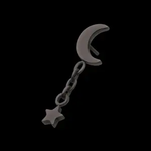 Black PVD Titanium Threadless Crescent Moon Flatback Stud Earring with Star Dangle