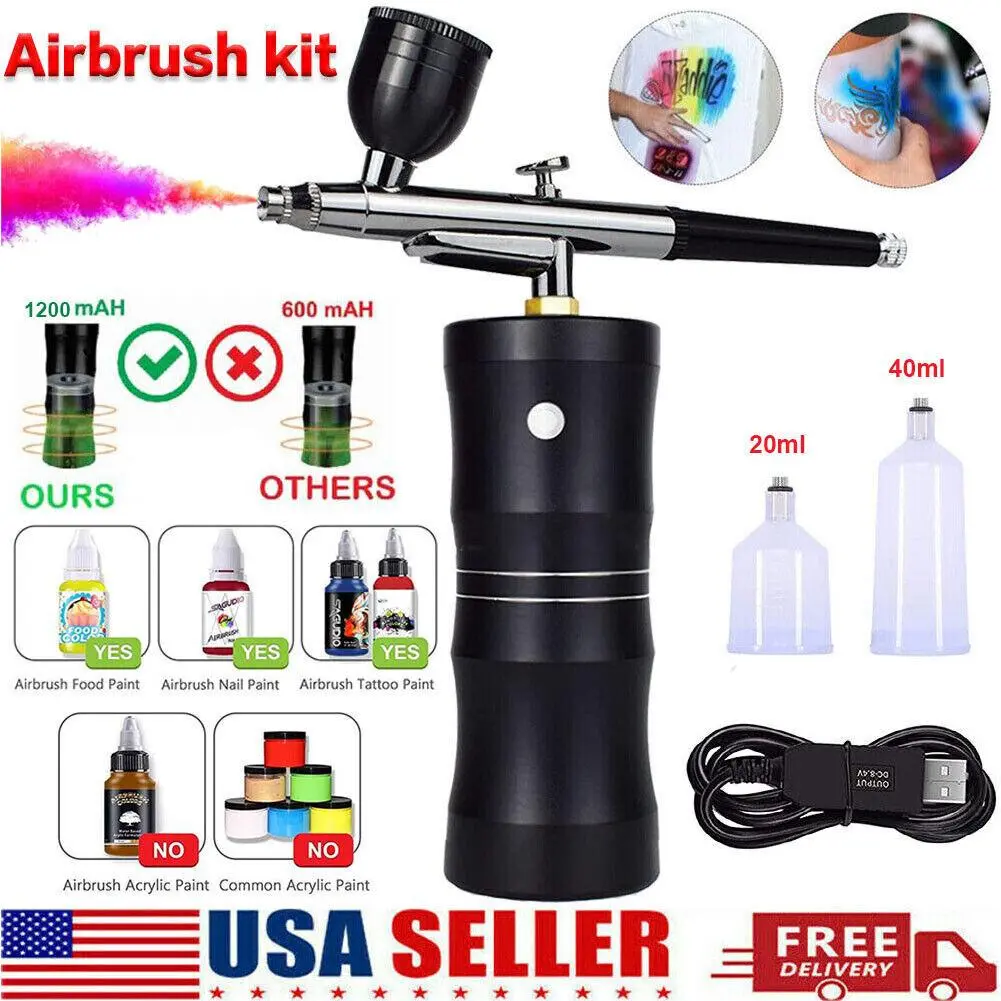 Portable Airbrush Kit Mini Air Compressor Rechargeable Handheld Spray Gun for Nail Art Cake Decorating Model Painting Tattoo