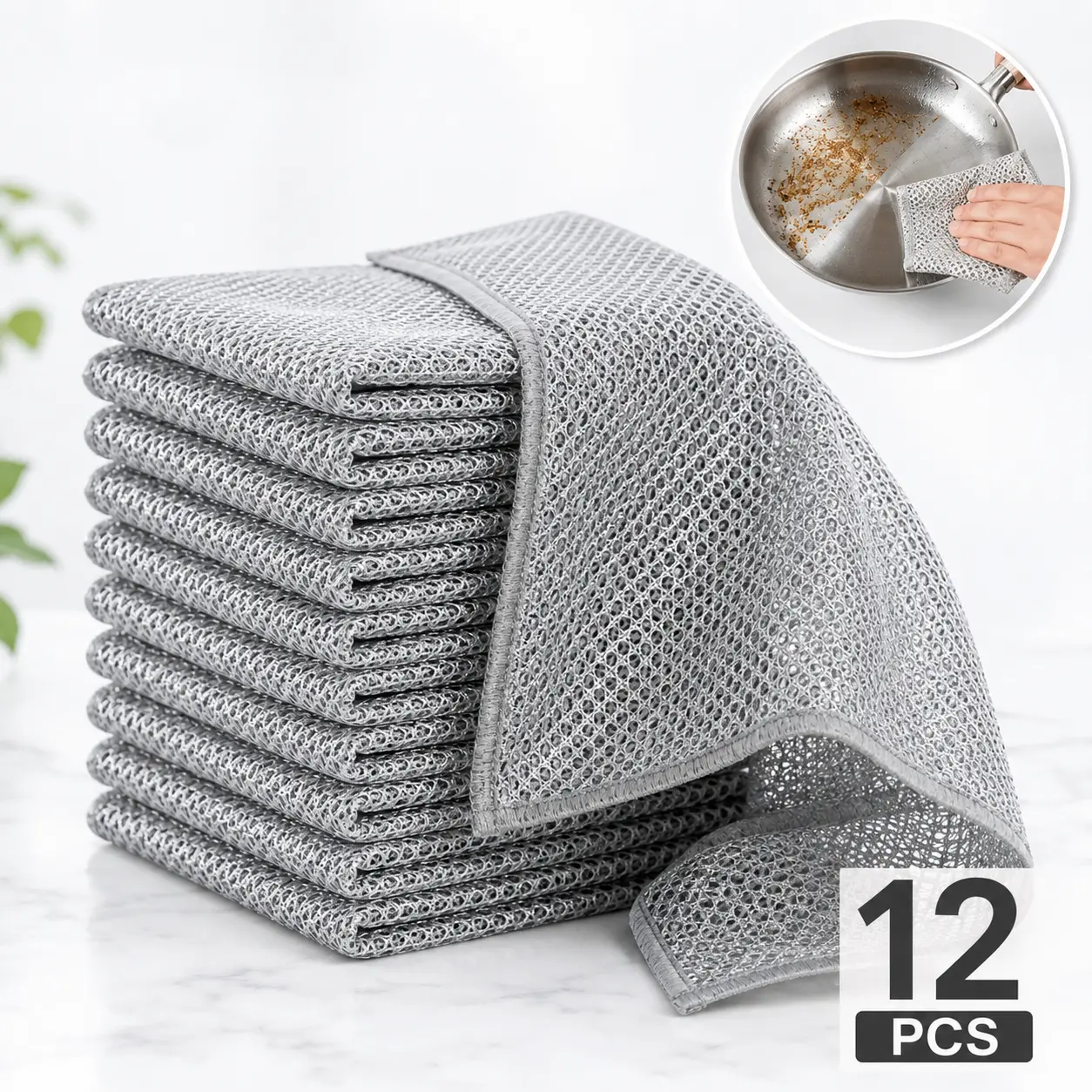 12 Pack Non-Scratch Wire Dishcloths, Reusable Metal Mesh Cleaning Cloths for Kitchen, Multipurpose Wire Dishwashing Rags for Dishes, Pots, Stovetops, Ovens & Bathrooms