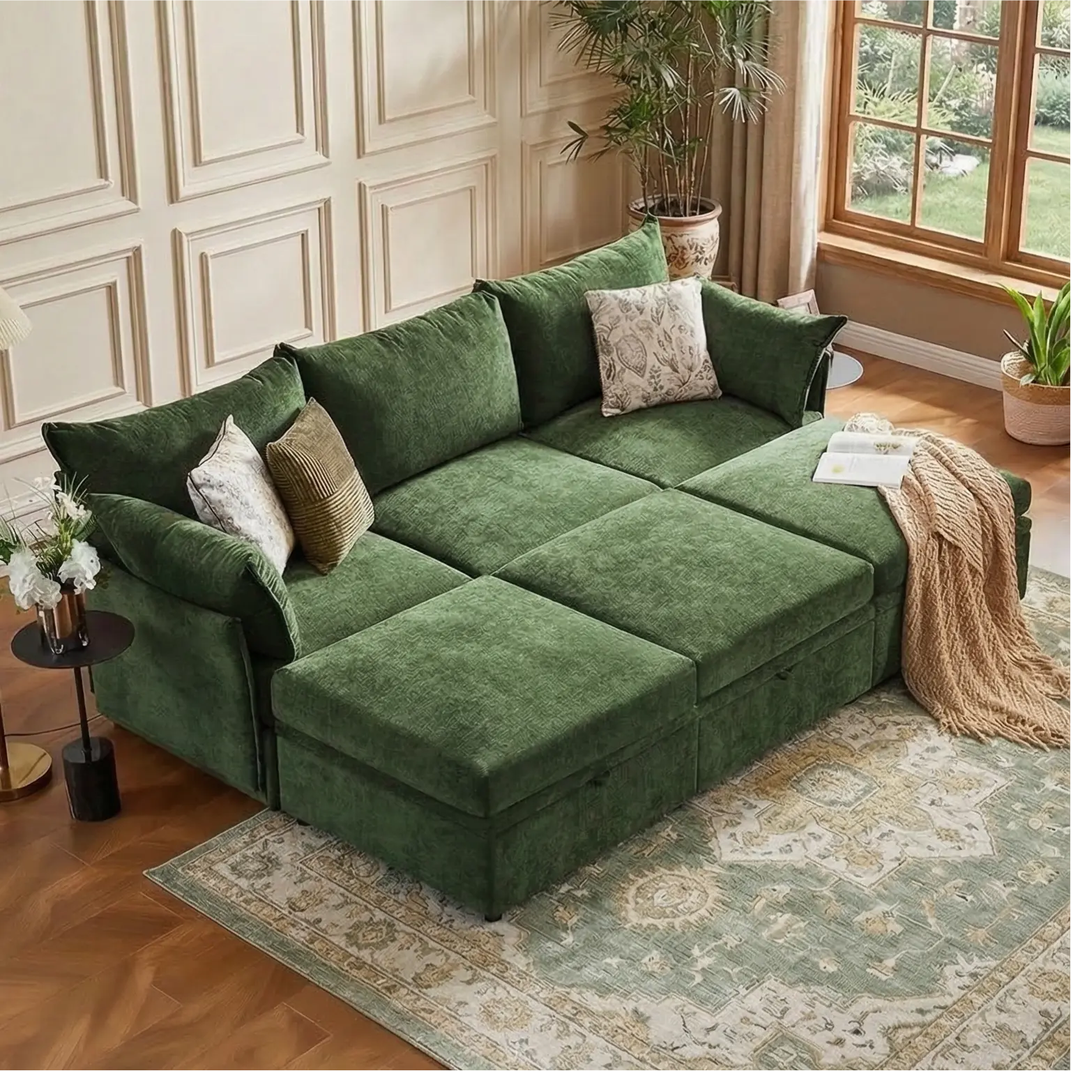 ABCASA Oversized 102" Modular Sectional Sleeper Sofa, 6-Seat Convertible Chenille Couch with Storage Chaise & Removable Cover, Comfy Cloud Sofa for Living Room summervibes Combination Sofa Bed L Shape Sofa