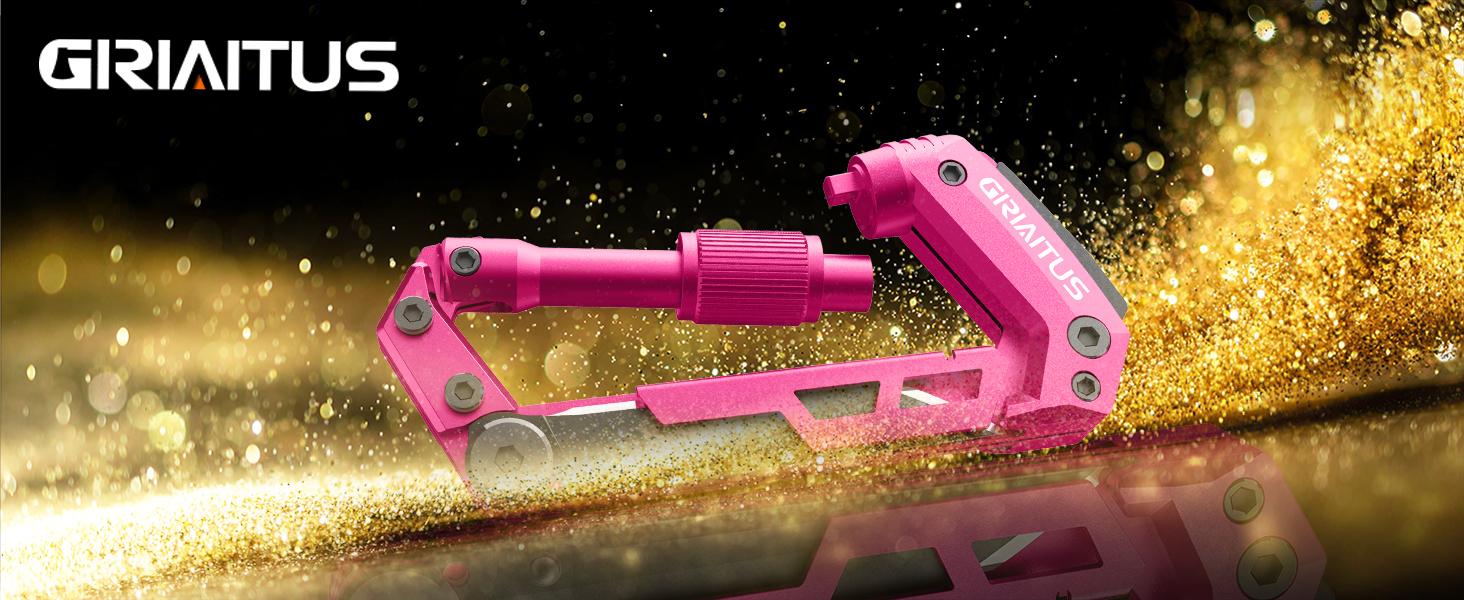 Multitool Carabiner with Pocket Knives, EDC Carabiners, Folding Serrated Knife, Can Bottle Opener, Rope Cutter, Screwdriver, Keychain Knife for Camping Hiking, Gifts for Women/Men (Pink)