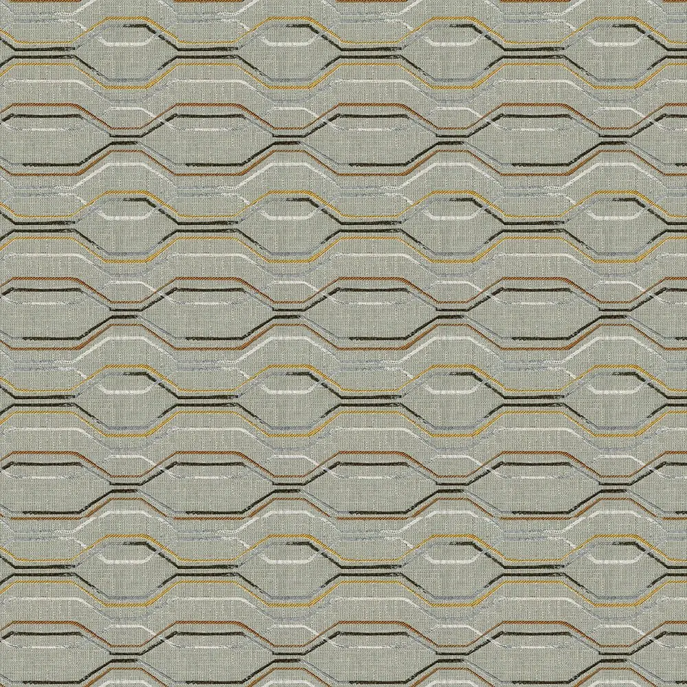 Grey, White Black Gold Upholstery Fabric – 96% Polyester, 4% Linen