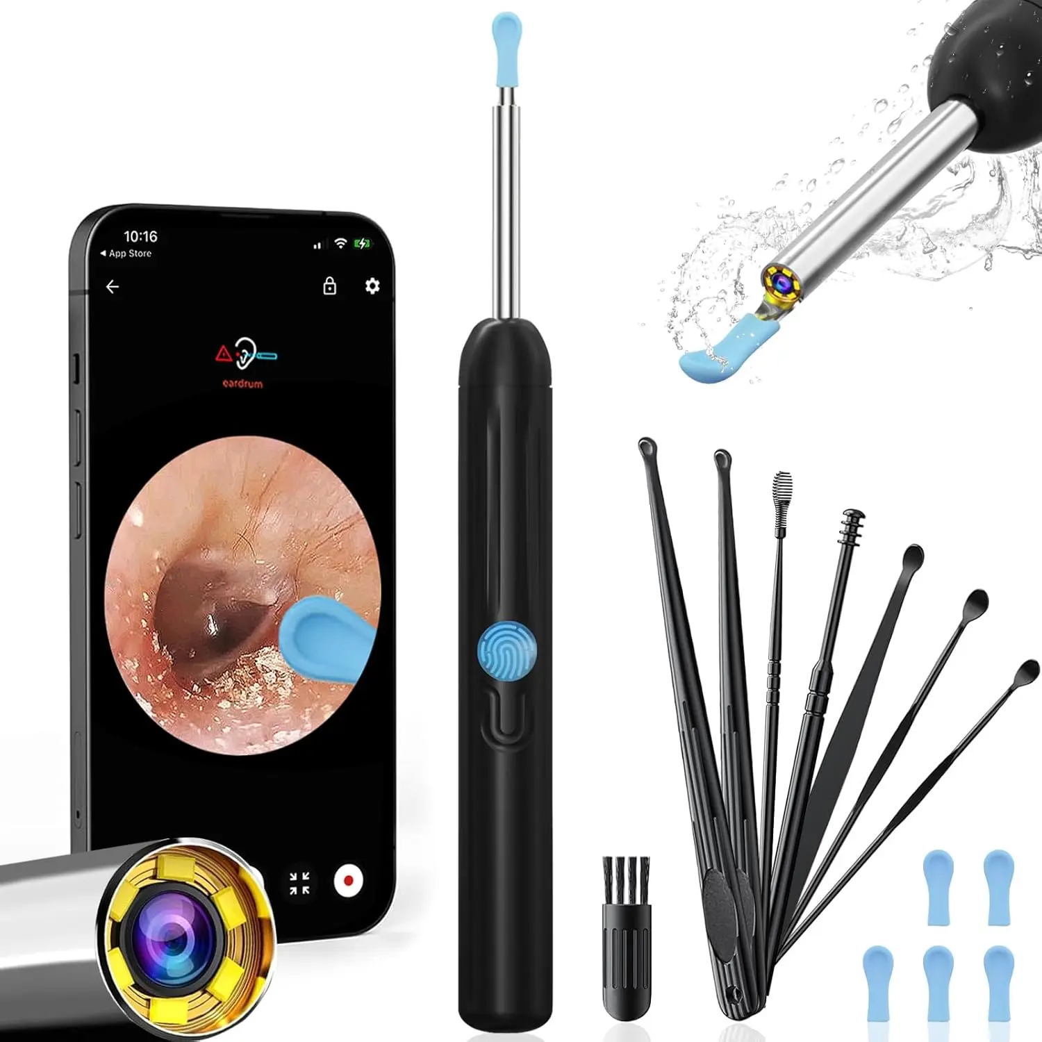 Ear Wax Removal - Earwax Remover Tool with 6 Pcs Ear Set - Ear Canal Cleaner with 1080P Camera - Ear Cleaning Kit with 6 Ear Spoon - Ear Camera for iOS & Android #fathersdaygift