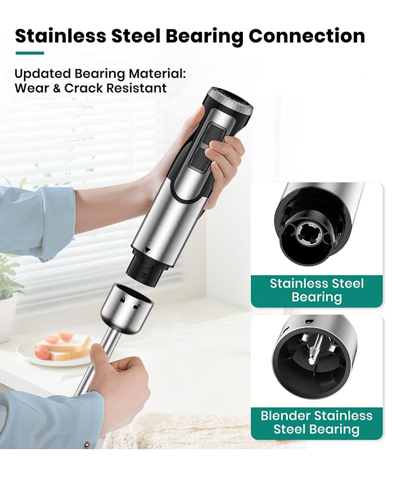 1800W ODIFORGO Immersion Blender Handheld 4-in-1 Hand Blender Stick for Ice Crushing Smoothie, Baby Food, Soup, 8 Speed Hand Mixer Turbo Boost Stainless Steel Blade with Whisk, Chopper, Beaker