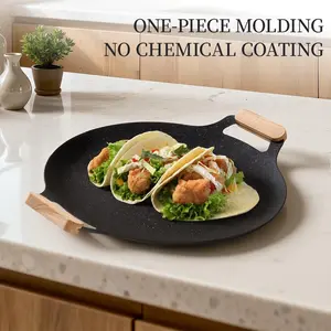 AORAN 11-inch cast iron griddle, Korean BBQ style, indoor smokeless design with non-stick coating, perfect for home cooking, gatherings, travel, and outdoor use.