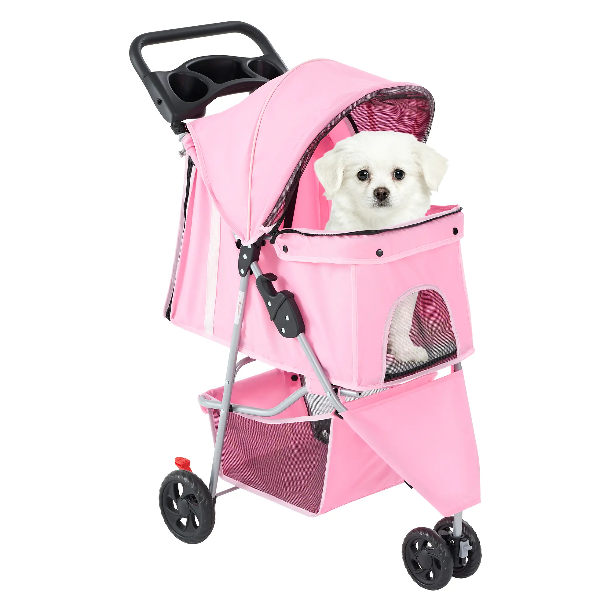 Sweetcrispy 3-Wheel Pet Stroller Carrier for Dogs - Foldable Compact Travel Carrier with Lightweight Frame Eases Every Push, 3-Wheel Smooth Ride, Stability, Breathable Mesh Fabric Window, Large Storage Basket, Cup Holder (Blue)
