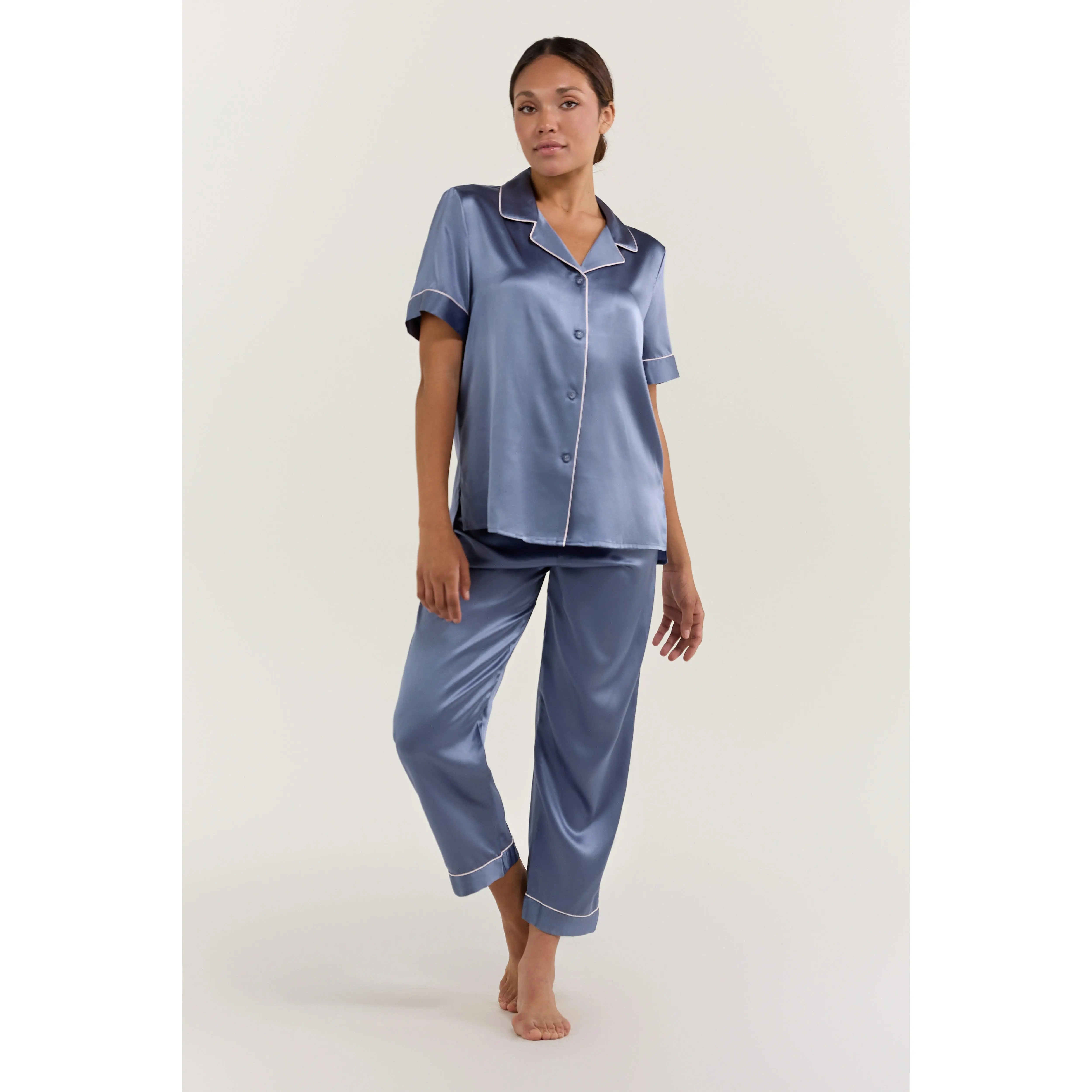 Women's Pure Silk Pajama Set - Short Sleeve Top & Pants