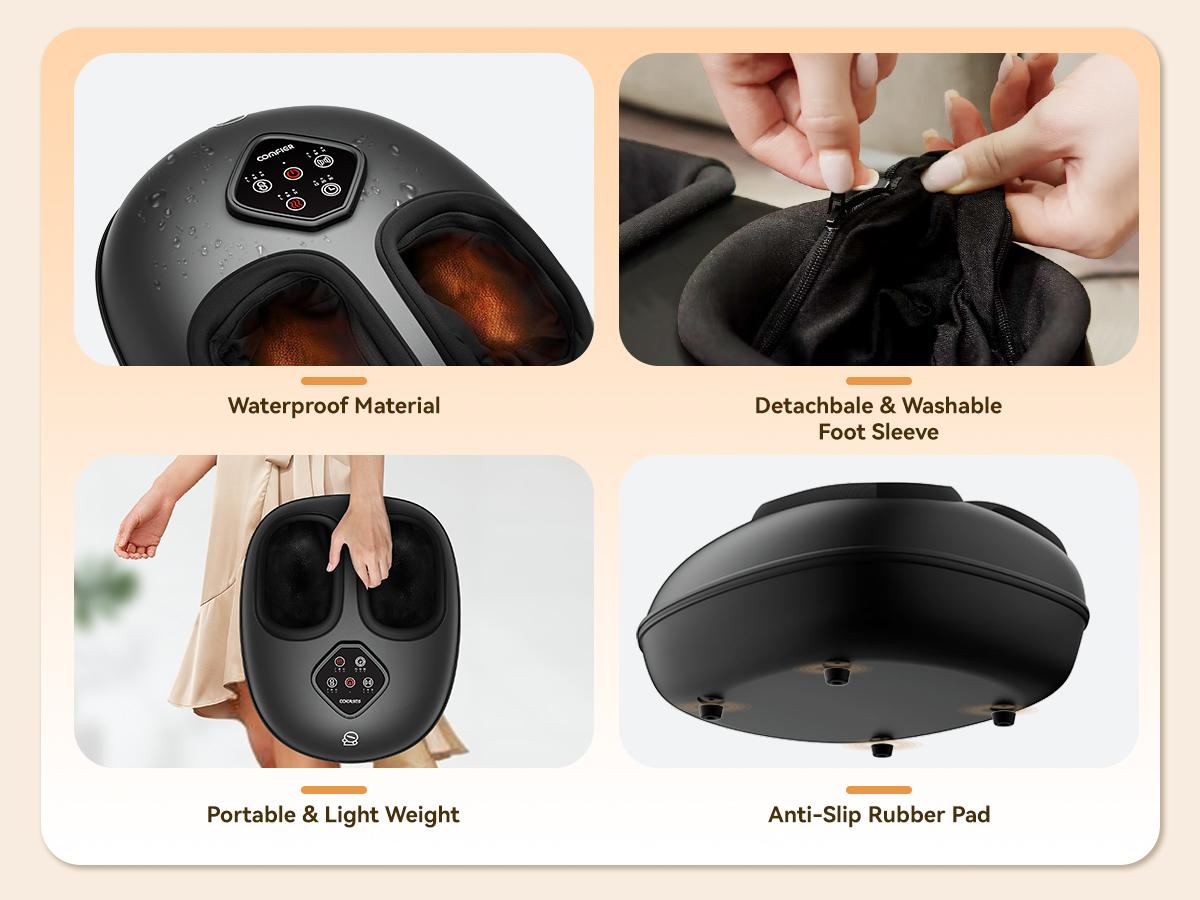 COMFIER 2025 Shiatsu Foot Massager with Heat Compression Kneading Rolling for Neuropathy Plantar Fasciitis Upgraded for Larger Feet Machine Size 15 Home Office Gift for Women Men Adjustable Mum
