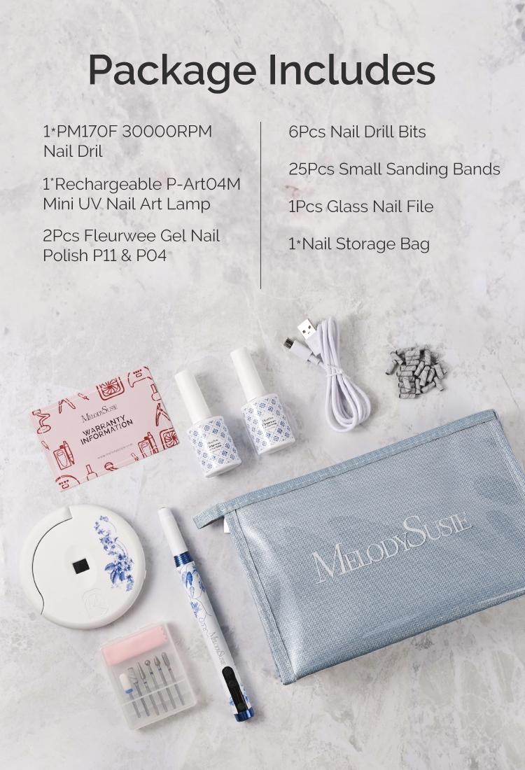 MelodySusie PM170F Nail Drill Travel Gift Box, for Nail Care, Rechargeable Lightweight 30000RPM Manicure