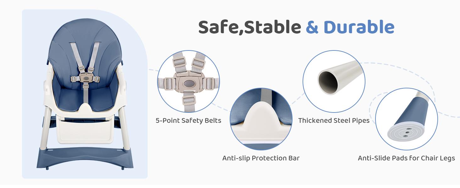 (With Wheels)High Chair For Children's,Multifunctional 3 in 1 Adjustable High Chair with Removable 3-Position Adjustable Tray, Stability Structure & 3-Point Safety Harness,Dining Room Furniture