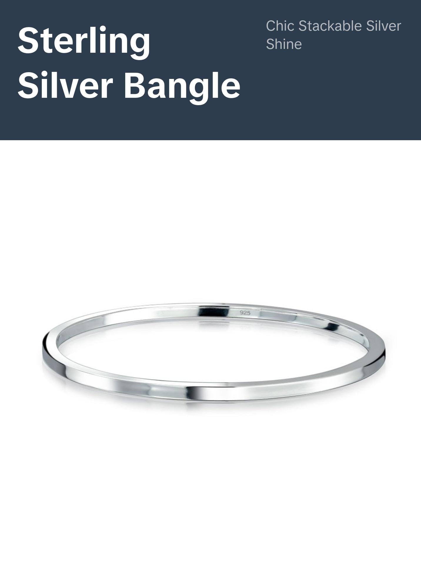 Strong Flat Square Stacking Smooth .925 Sterling Silver Bangle Bracelet
