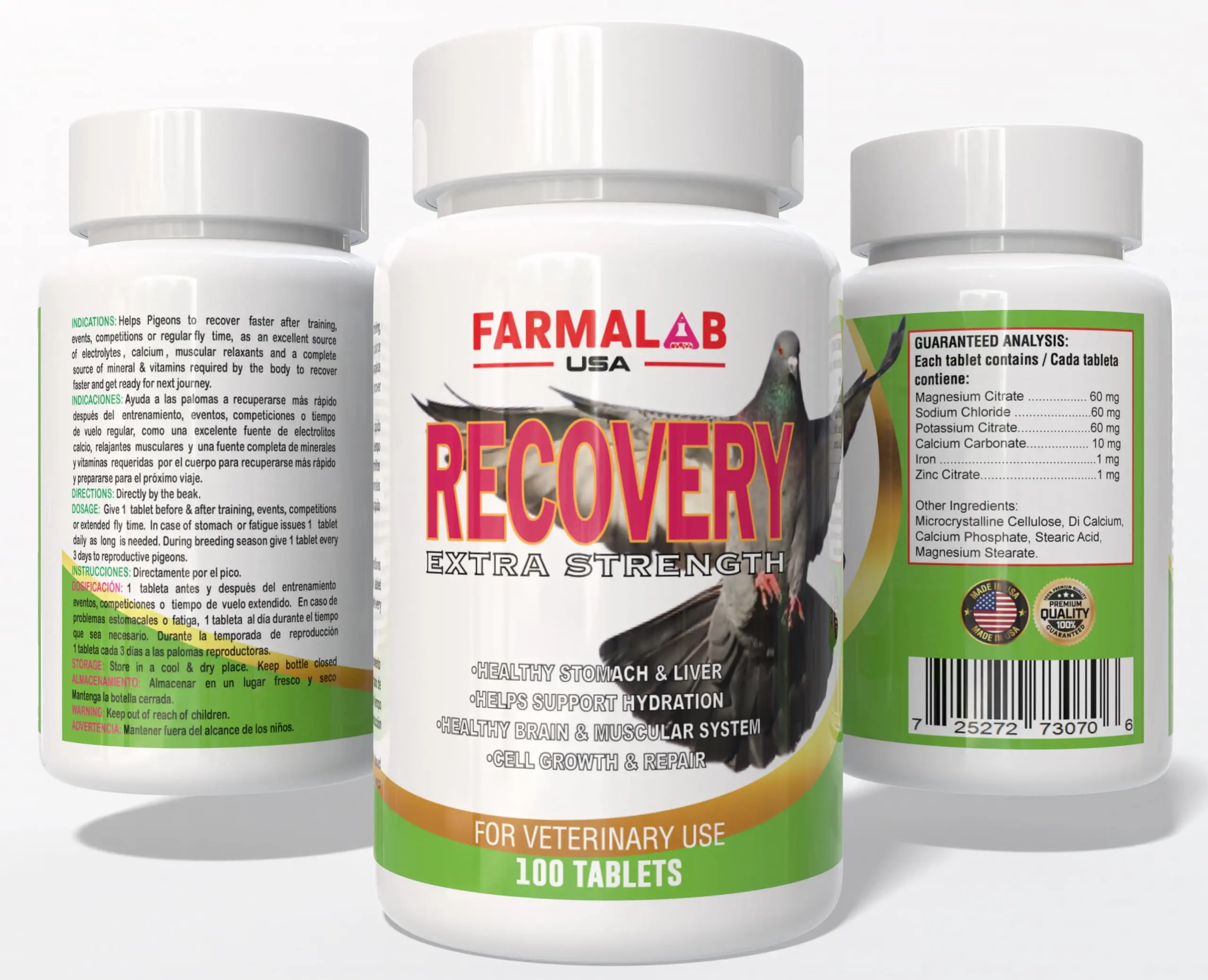 Farmalab Extra Strength Bird Healthcare Recovery Supplement, 100x60mg Tablets with Electrolytes, Vitamins, Magnesium Citrate, Zinc, Potassium Citrate – Aids Cell Growth/Repair, Hydration, Stomach & Muscular Support for Pigeon Training, Feeding