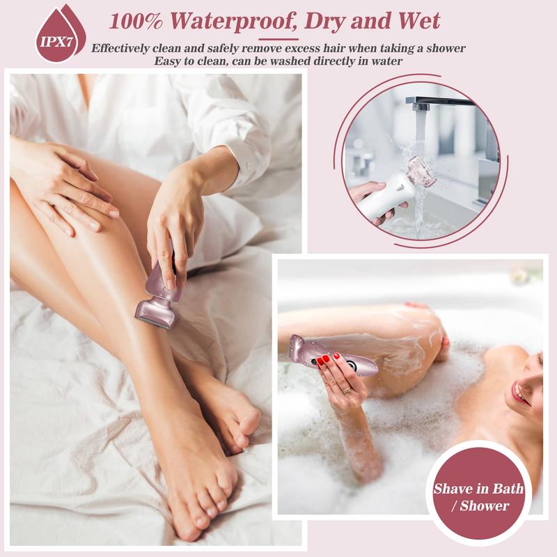 Women Electric Shaver Electric Razor for Womens Bikini Legs Underarm Public Hairs Cordless Rechargeable Trimmer with Detachable Head IPX7 Waterproof