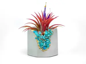 Turquoise Crystal Concrete Planter Air Plant Holder Gift