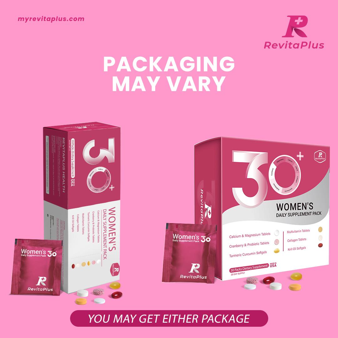 RevitaPlus Beautypack Women’s Daily Supplement |  Multivitamin, Calcium, Magnesium, Cranberry, Probiotics, Turmeric, Collagen, Krill Oil | Skin, Hair, Anti-aging & Stress Support  | 30-Day Wellness Pack