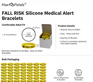 FALL RISK Medical Alert ID Silicone Bracelet Wristbandsyellow 25 Pack