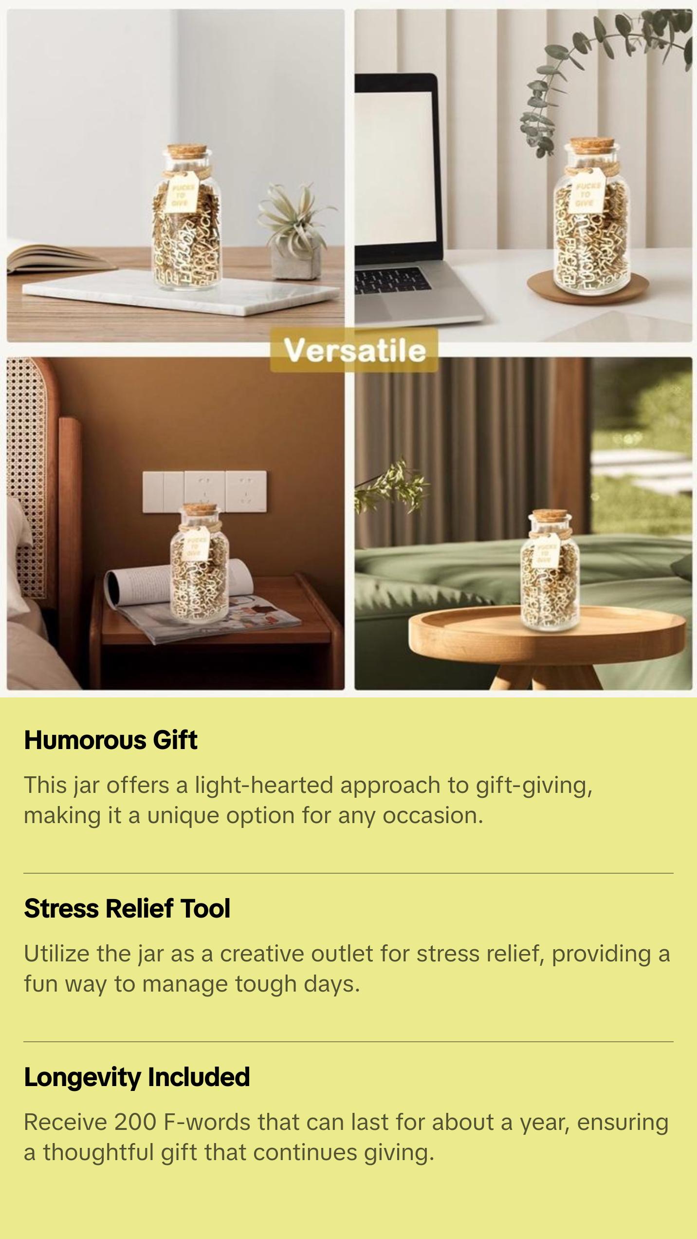 Jar of Fucks Gift Jar 9 OZ,200PCS Fucks to Give for Valentines Day,Fuck Jar Wooden Cutout Letter Funny Gifts for Birthday Day,Holiday,Gift to Friend