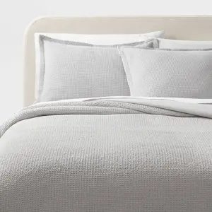 Full/Queen Washed Waffle Weave Duvet Cover and Sham Set Light Gray - Threshold Full/Queen Washed Waffle Weave Duvet Cover and Sham Set Light Gray - Threshold
