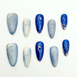 Moonovate | NIGHT SKY 10pcs Handmade Press On Nails Almond Nails REUSABLE 3D Gel Fake Nails Acrylic Press On Nails											