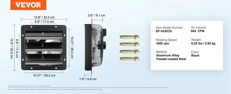 VEVOR Shutter Exhaust Fan, 16'' with Temperature Humidity Controller, EC-motor, 2650 CFM, 10-Speed Adjustable Wall Mount Attic Fan, Ventilation and Cooling for Greenhouses, Garages, Sheds, ETL Listed  With or without a controller