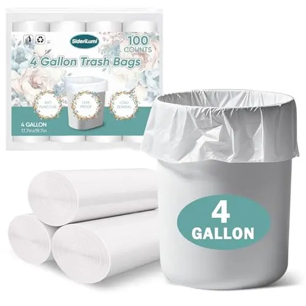 Small Trash Bags 4 Gallon - 100 Count Leakage-Proof 4 Gallon Trash Bag, Unscented Small Garbage Bags for Office Bedroom Bathroom Mini Trash Bags, White 4 Gal Trash Can Liners
