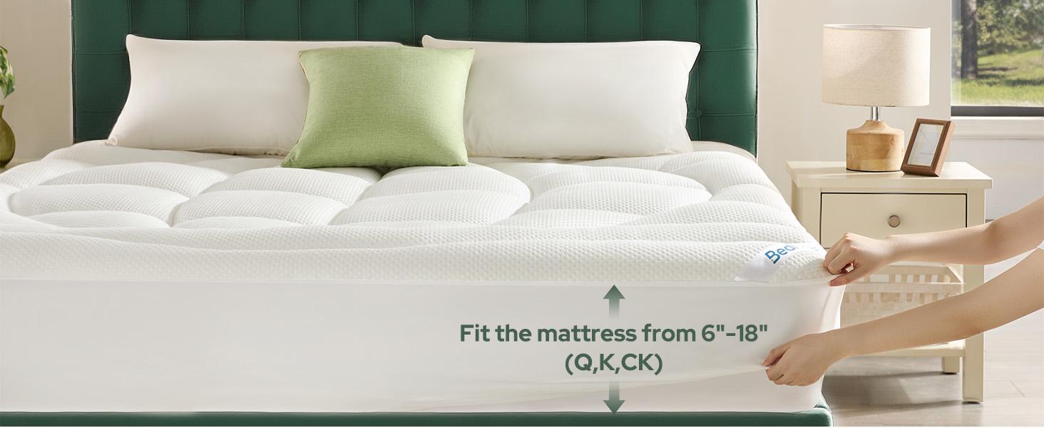 【BEDLORE】Mattress Topper, Extra Thick Tencel Blend Pillow Top Pad, Soft & Breathable Comfort Layer, Deep Pocket Design Fits 6–15 Inch Mattresses, Ideal for Bedroom & Home Use
