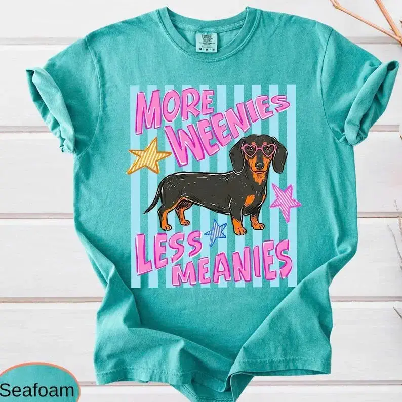 Comfort Colors Less Meanies More Weenies Shirt, Wiener Dog T-Shirt, Striped Dachshund Tee- Philip82