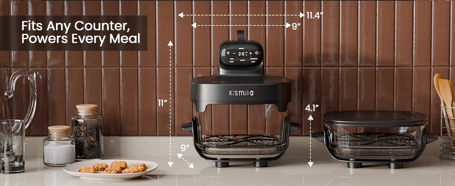 Kismile 5-in-1 Glass Air Fryer Upgraded Toaster Oven 1500W 25QT 12-in-1 Functionality Adjustable Temp Time Freezer Dishwasher Safe Kitchen Appliances Multifunctional Machine with 95% Less Oil