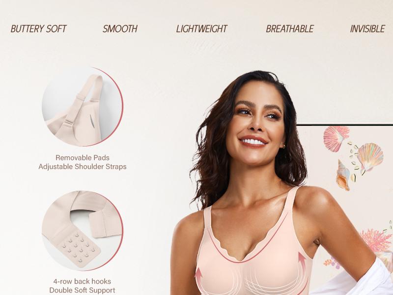 Vertvie Jelly Bra Womens Seamless Lift Wave Wireless Bras Push Up No Underwire Full Coverage Bralettes Comfort Supportive Sports T-Shirt Bra